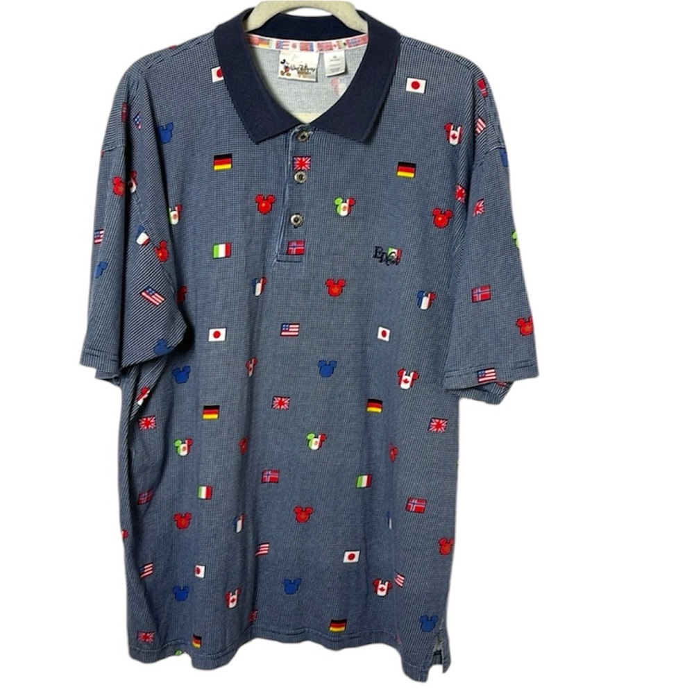 Vintage Disney EPCOT Mickey Flags Polo XL 100% Cotton World Showcase Rare